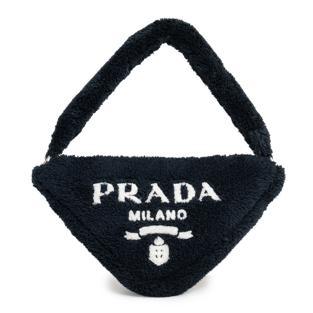 PRADA Terry Triangle PUGNA Spoona Black White Handbag